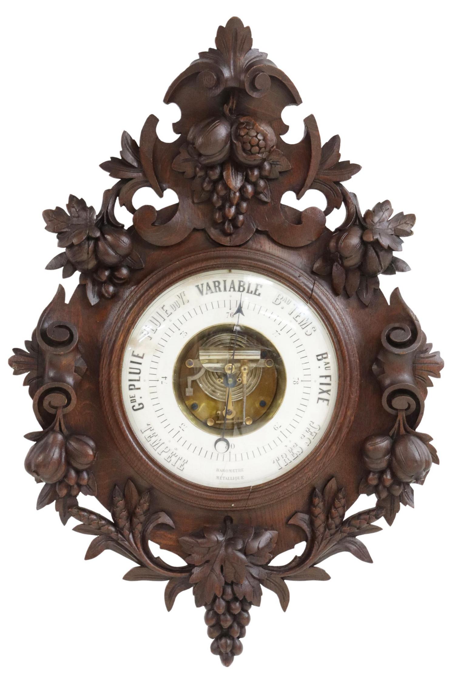 FRENCH HENRI II STYLE OAK CASED BAROMETER (1 of 6)