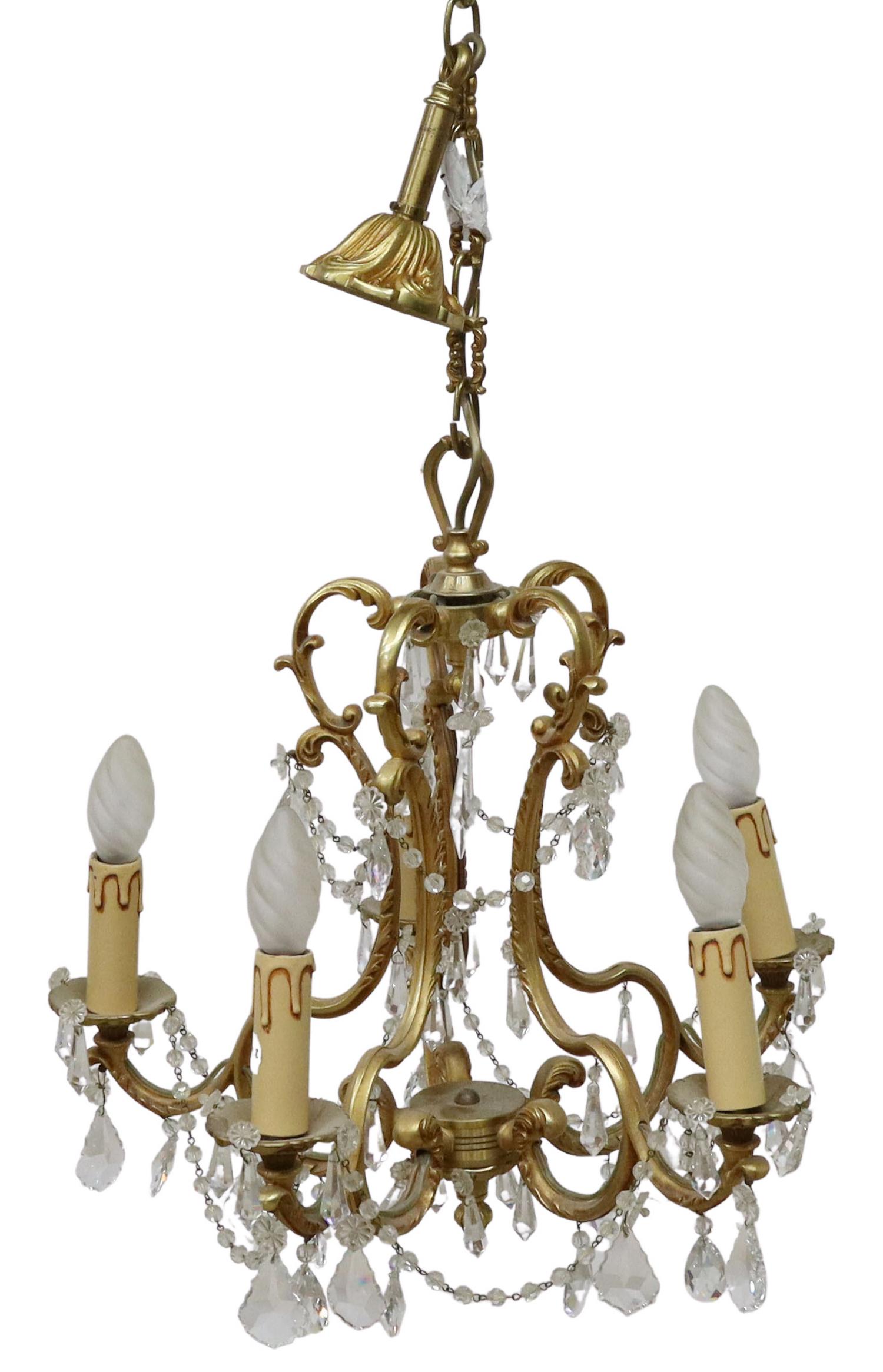 FRENCH LOUIS XV STYLE GILT METAL 5-LT CHANDELIER (1 of 1)