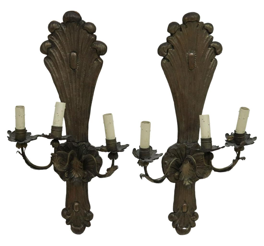 (2) ITALIAN REPOUSSE THREE-LIGHT WALL SCONCES (1 of 1)