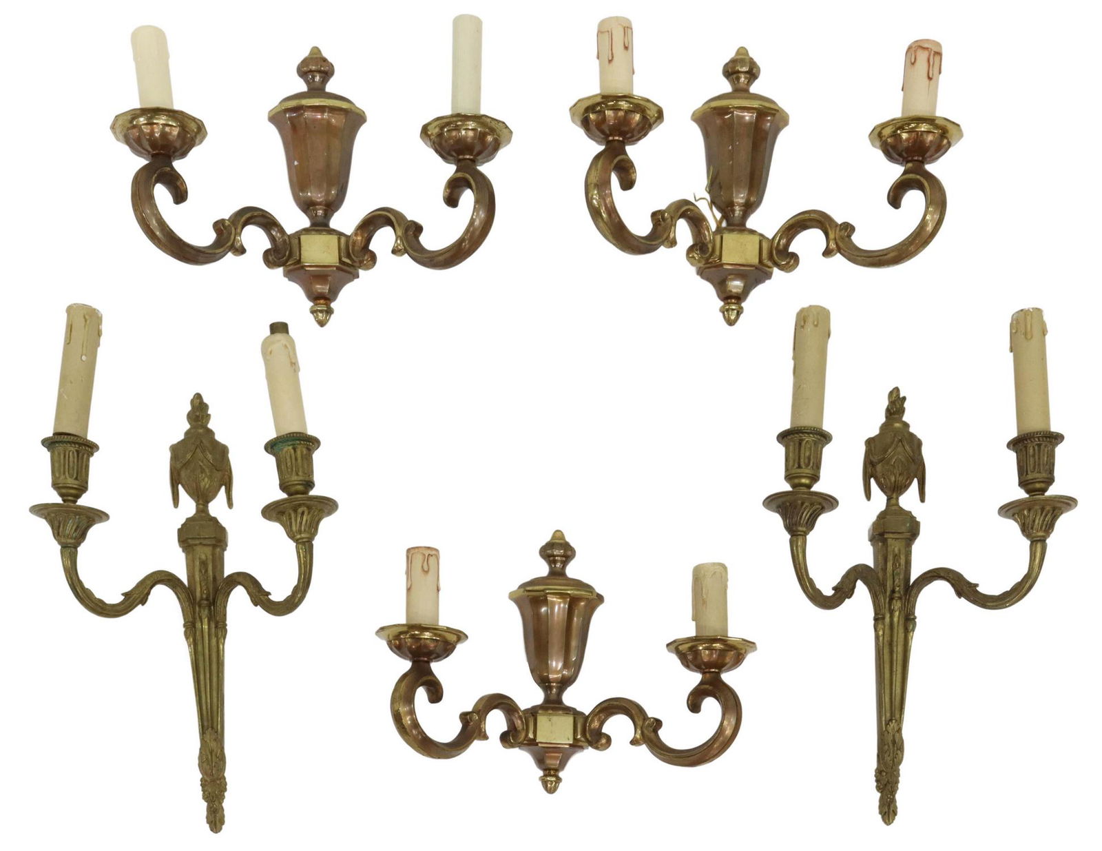 (5) FRENCH LOUIS XV STYLE BRONZE TWO-LIGHT SCONCES (1 of 2)