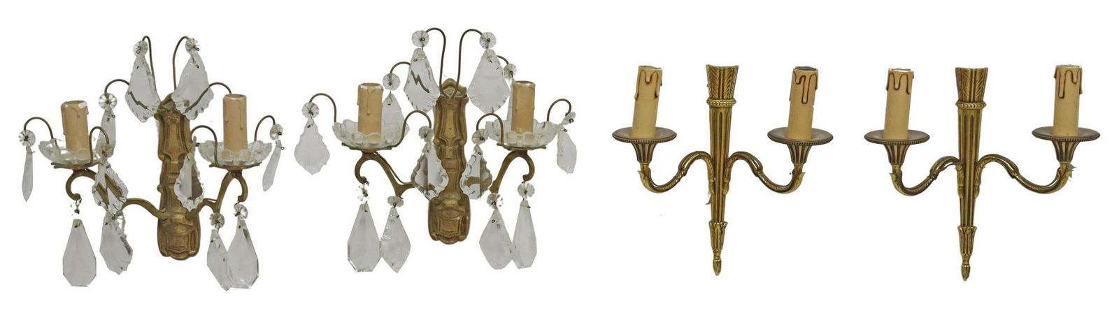 (4) FRENCH GILT METAL TWO-LIGHT WALL SCONCES (1 of 4)