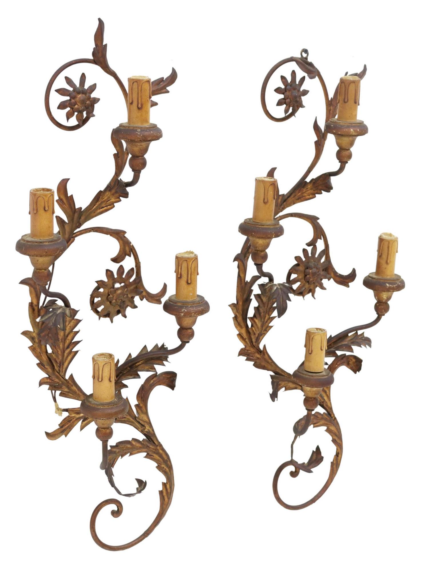 (2) FLORENTINE GILT IRON FOUR-LIGHT WALL SCONCES (1 of 2)