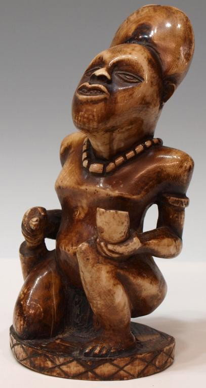CARVED AFRICAN IVORY TUSK FIGURE, 10.5"H