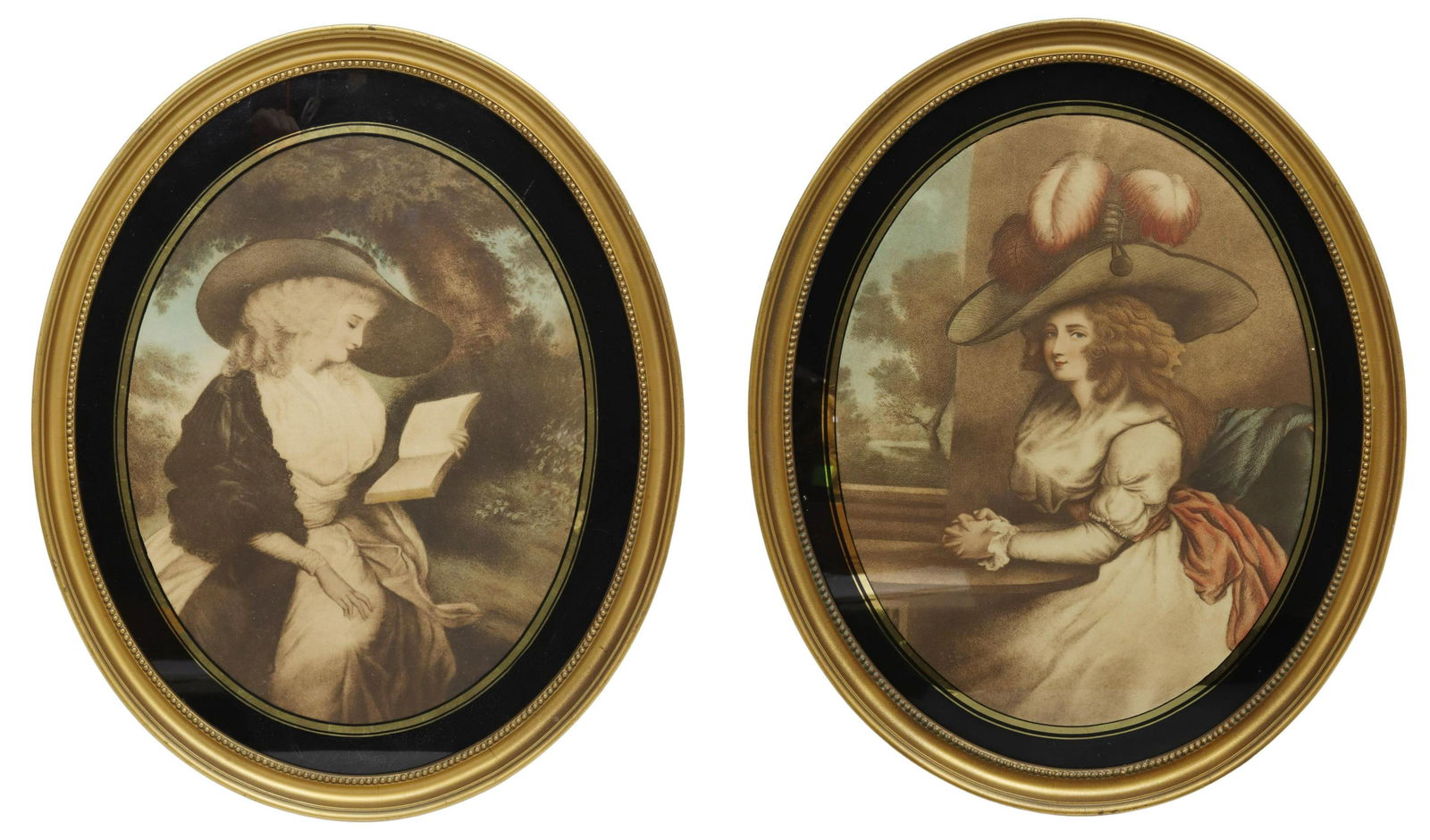 (2) FRAMED DELIA PRINTS AFTER GEORGE MORELAND: (lot of 2) Framed prints on paper, after George Morland (English, 1763-1804), including: (1) "Delia in the Country," (1) "Delia in Town," in black and gilt eglomise frames, sight: approx 21.5"h, 17.25