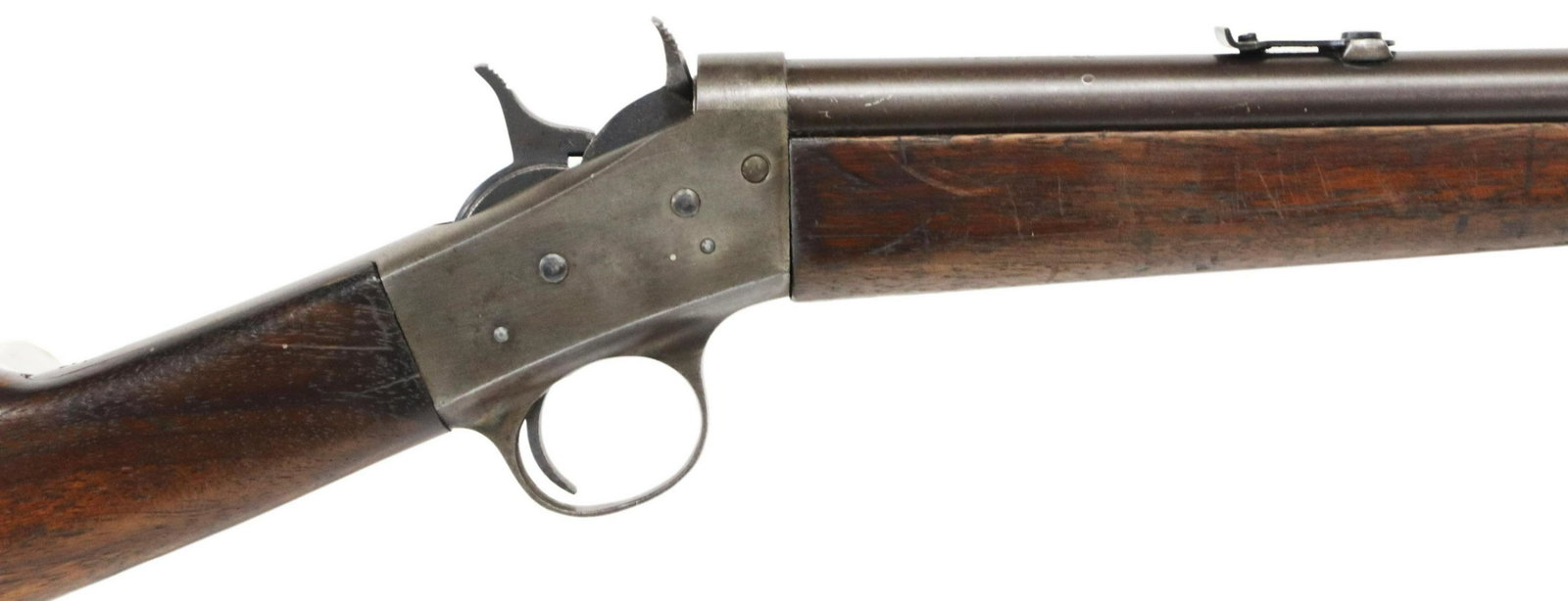 REMINGTON NO. 4 RIFLE, .32 REM CALIBER: Remington No.4 Rolling Block single shot rifle, .32 Short or Long RF caliber, 24" roundl barrel marked "Remington Arms, Trade Mark, steel butt plate, stock in good condition with minor scratches and s
