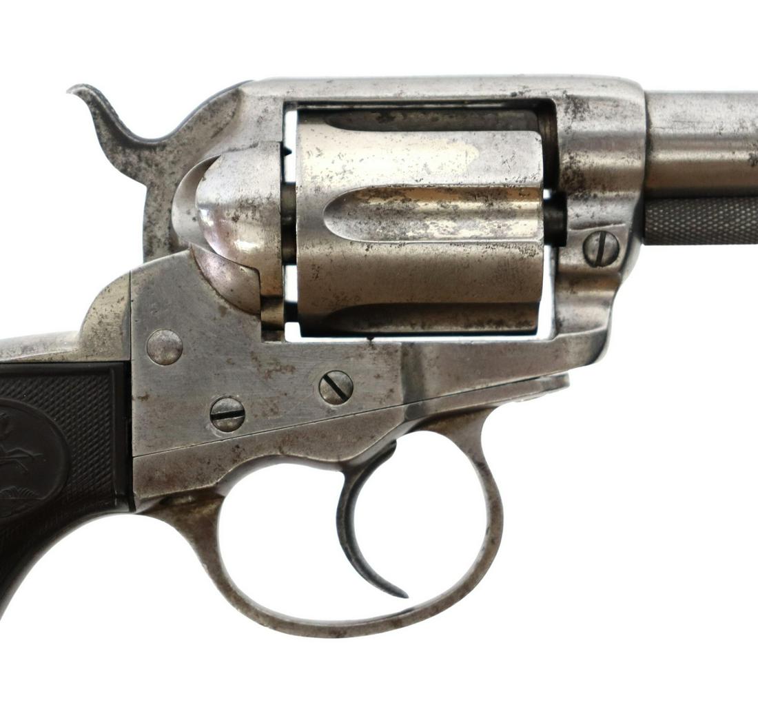 COLT MODEL 1877 LIGHTNING .38 REVOVLER, MFG. 1880: Colt Model 1877 Lightning DA revolver, mfg. 1880, .38 caliber, 3" barrel with two line address at top "Colt's PT F.A. Mfg Co., Hartford, Ct. U.S.A.", six round cylinder, three line patent dates at lef