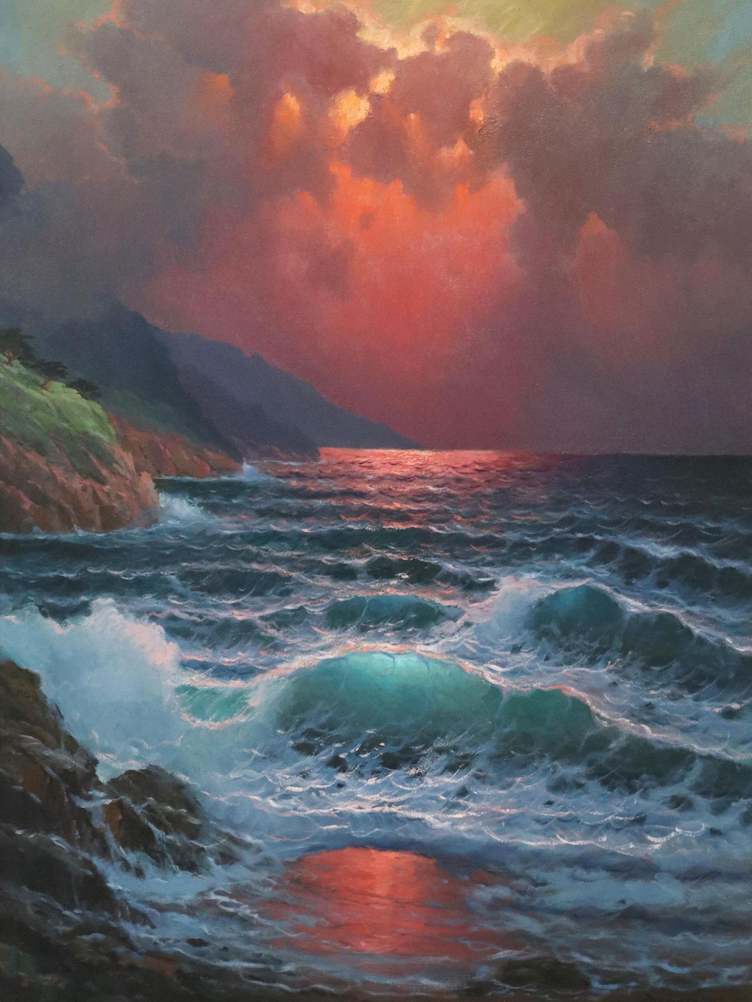 ALEXANDER DZIGURSKI II (B.1968) SEASCAPE 40" X 30": Framed oil on canvas painting, Seascape, signed lower right Dzigurski II (Alexander Dzigurski II, California, b.1968), sight: 39.5"h, 29.5"w, overall: 51"h, 41"w, 18.5lbs Start Price: $1,500.00