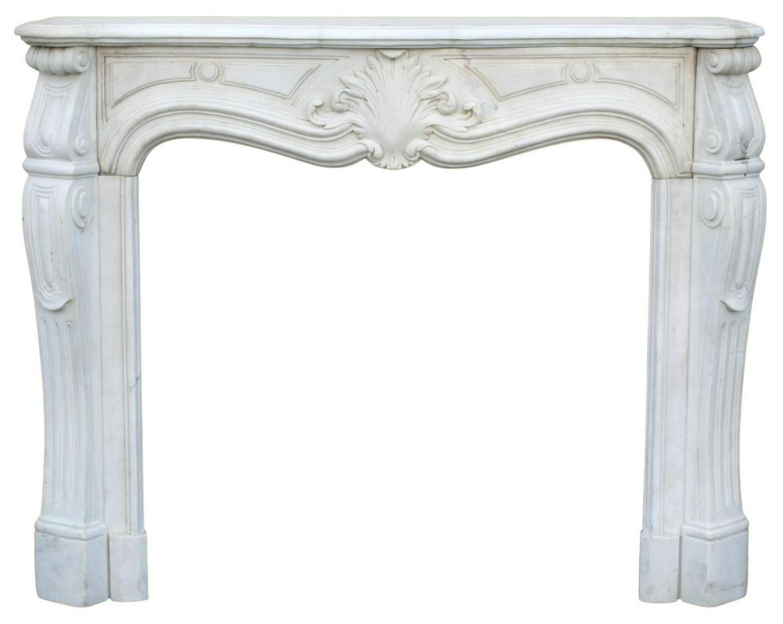 LOUIS XV STYLE MARBLE FIREPLACE SURROUND: Louis XV style marble fireplace surround, approx 44"h, 54.5"w, 13"d Start Price: $600.00