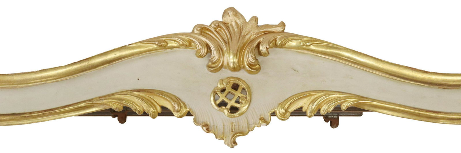 LOUIS XV STYLE PARCEL GILT & PAINTED PELMET, 93"L: Louis XV style parcel gilt and painted pelmet/ valance, 20th c., with two clip tracks, approx 8.75"h, 93"l, 11"w Start Price: $200.00