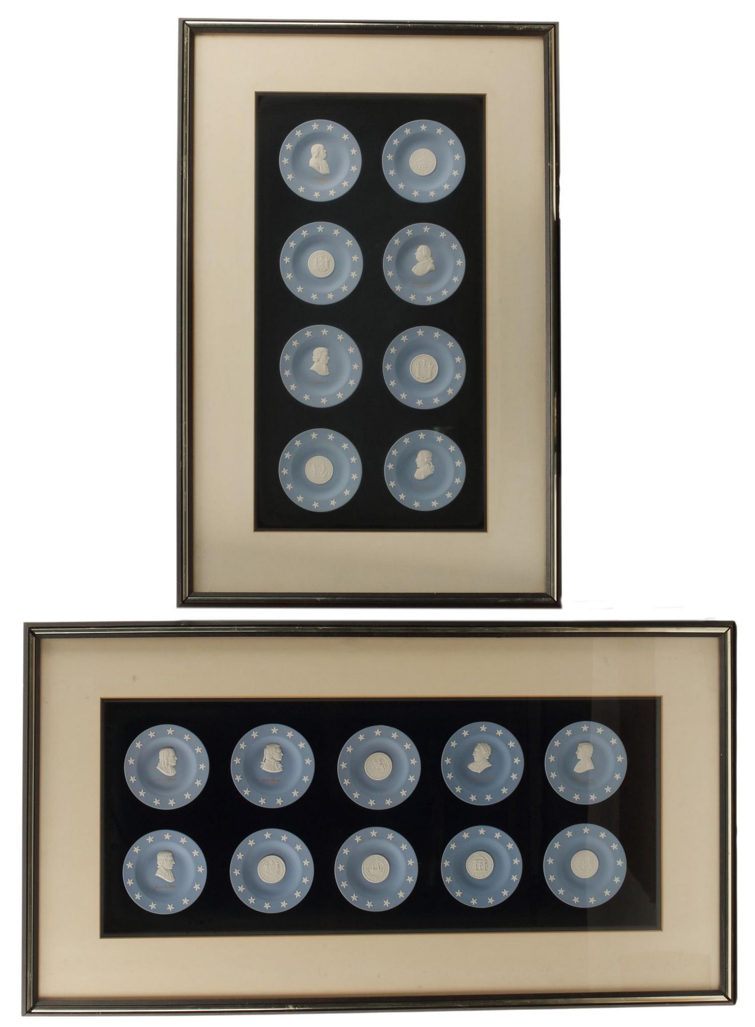 (2) FRAMED WEDGWOOD JASPERWARE PLATES: (lot of 2) Framed Wedgwood Jasperware plates, approx 20"h, 37"w