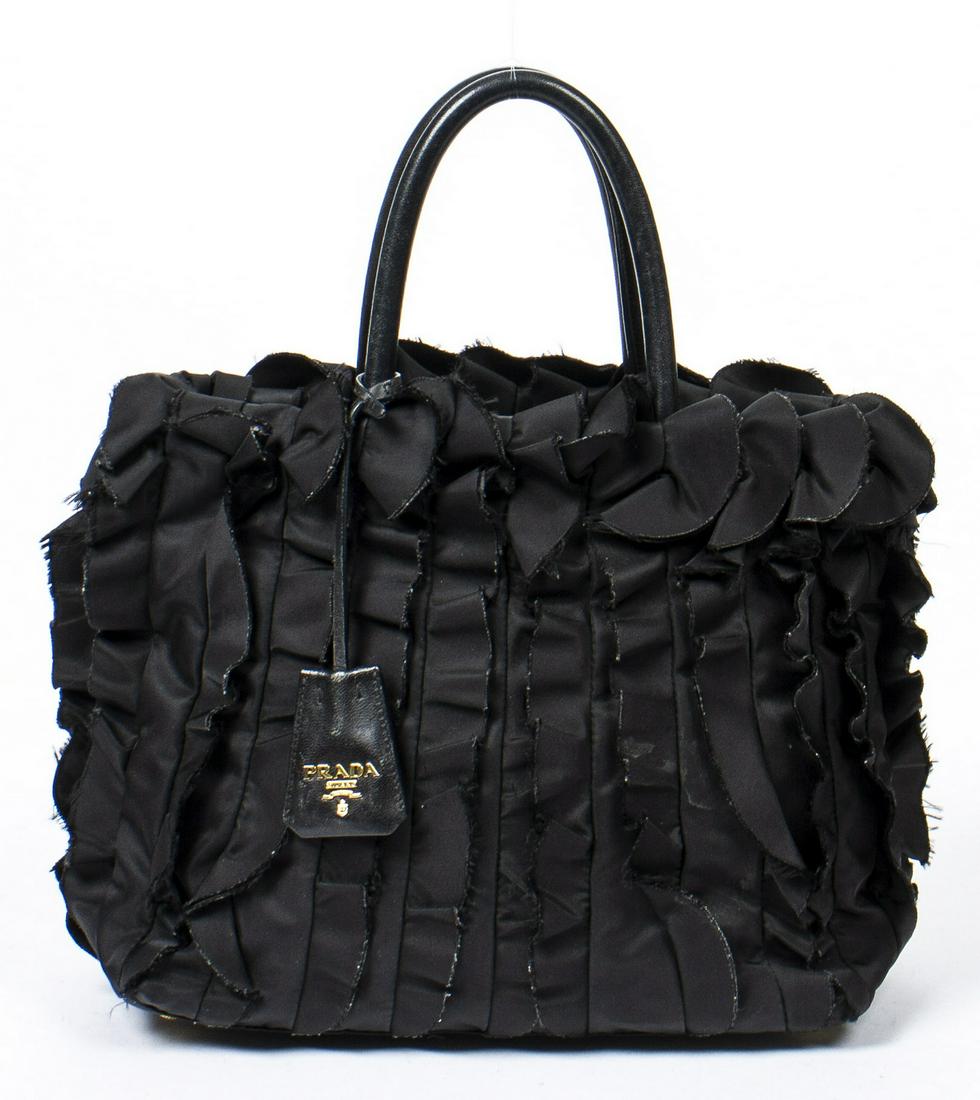 PRADA 'RUFFLED TESSUTO' BLACK NYLON CANVAS TOTE (1 of 7)