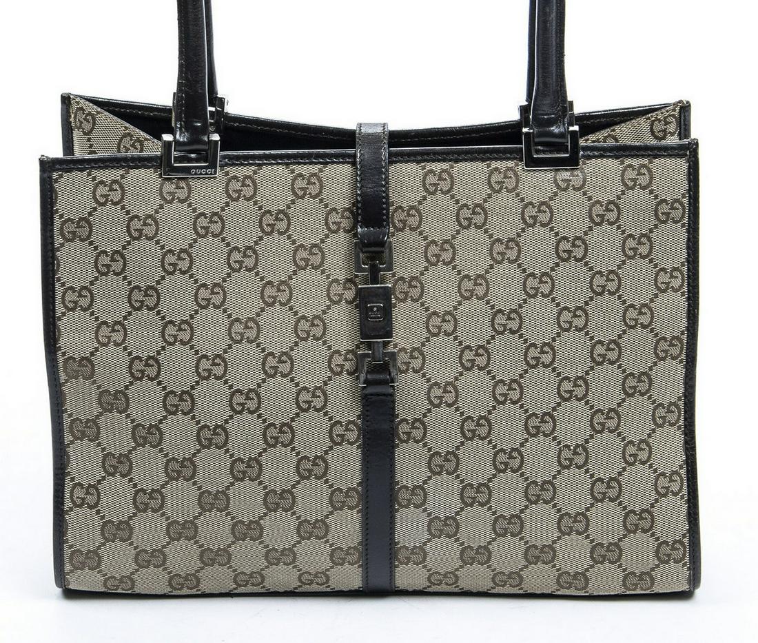 GUCCI "BARDOT TOTE" MONOGRAM CANVAS SHOULDER BAG (1 of 8)