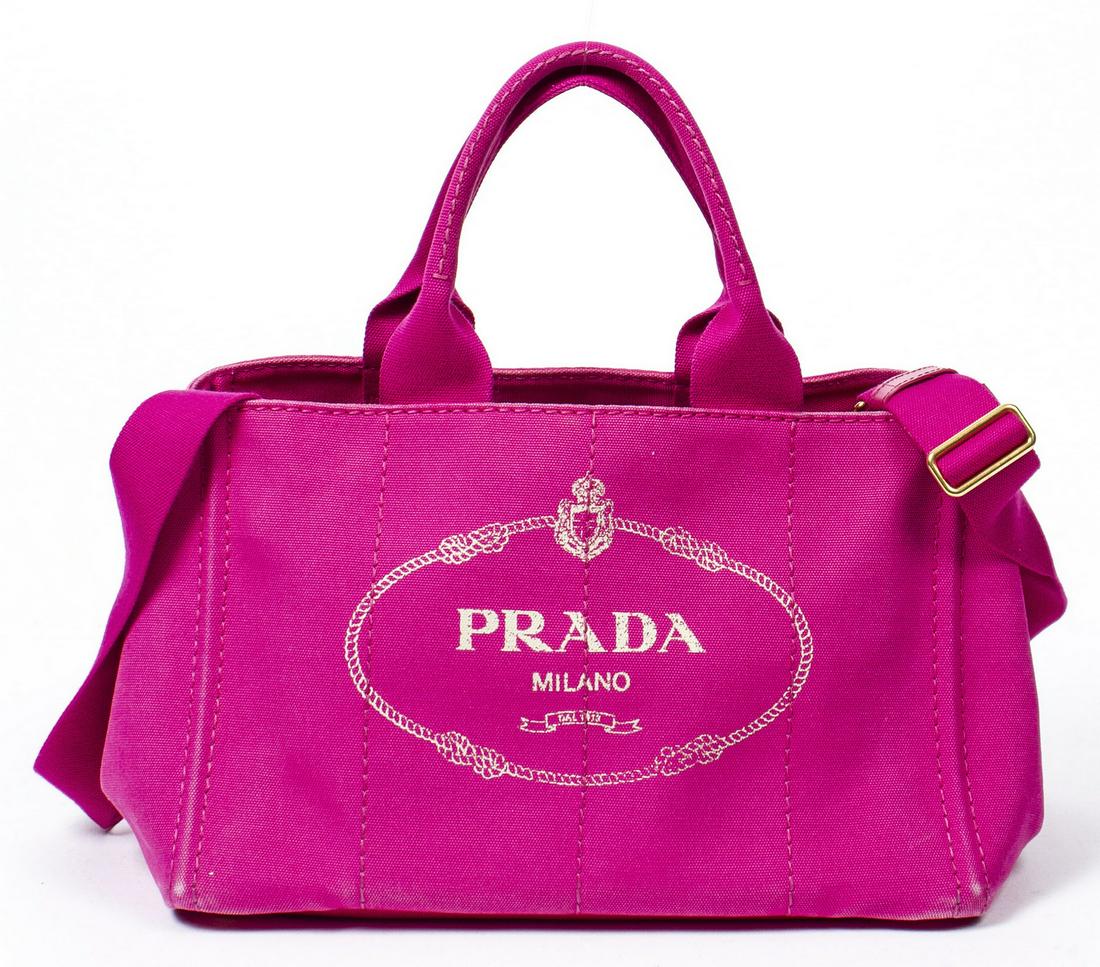 PRADA FUXIA PINK CANAPA CANVAS SHOPPING TOTE BAG (1 of 7)