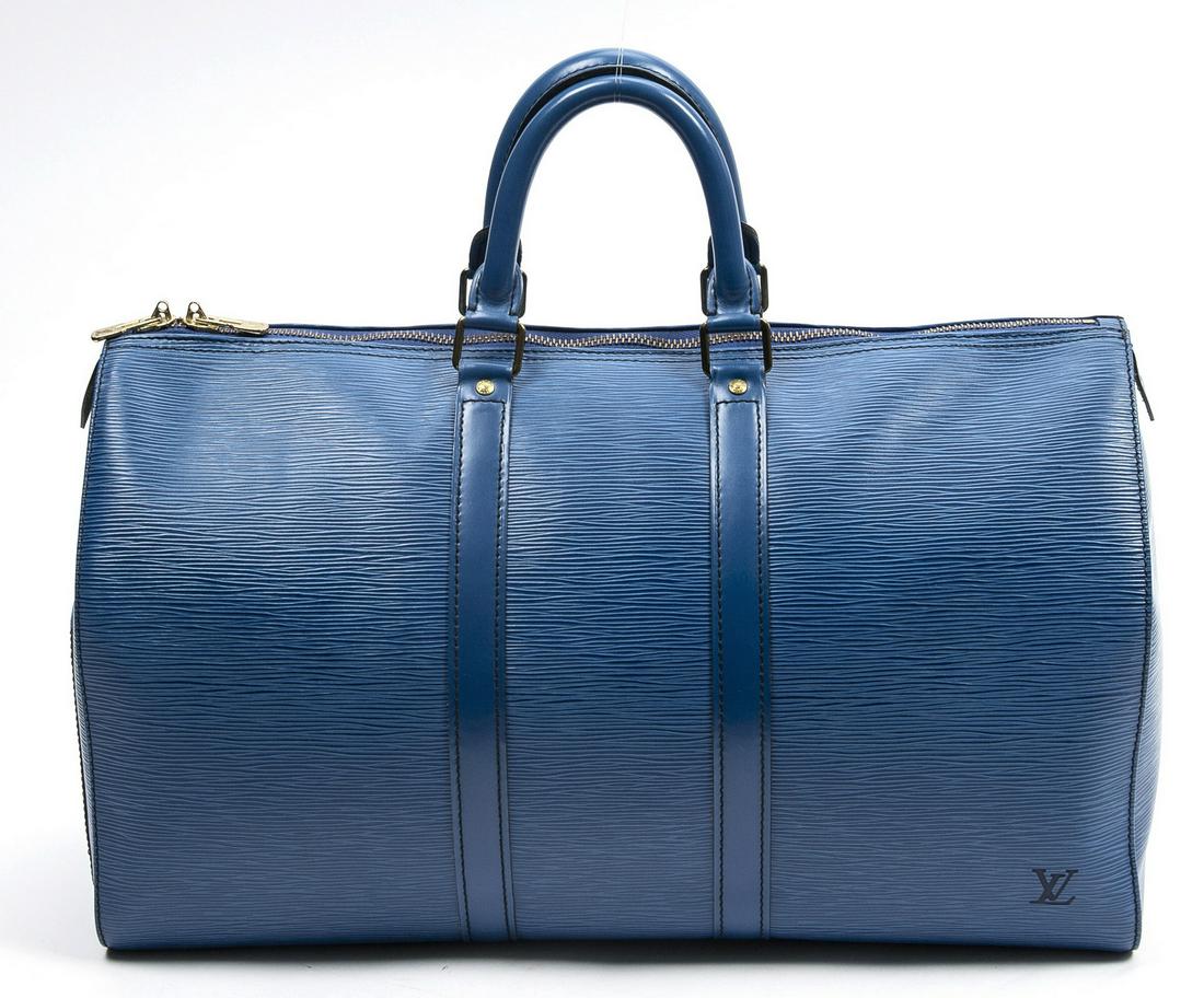 LOUIS VUITTON "KEEPALL 45" BLUE EPI LEATHER DUFFLE (1 of 8)