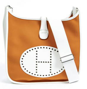 HERMES "EVELYNE" ORANGE CANVAS SHOULDER BAG