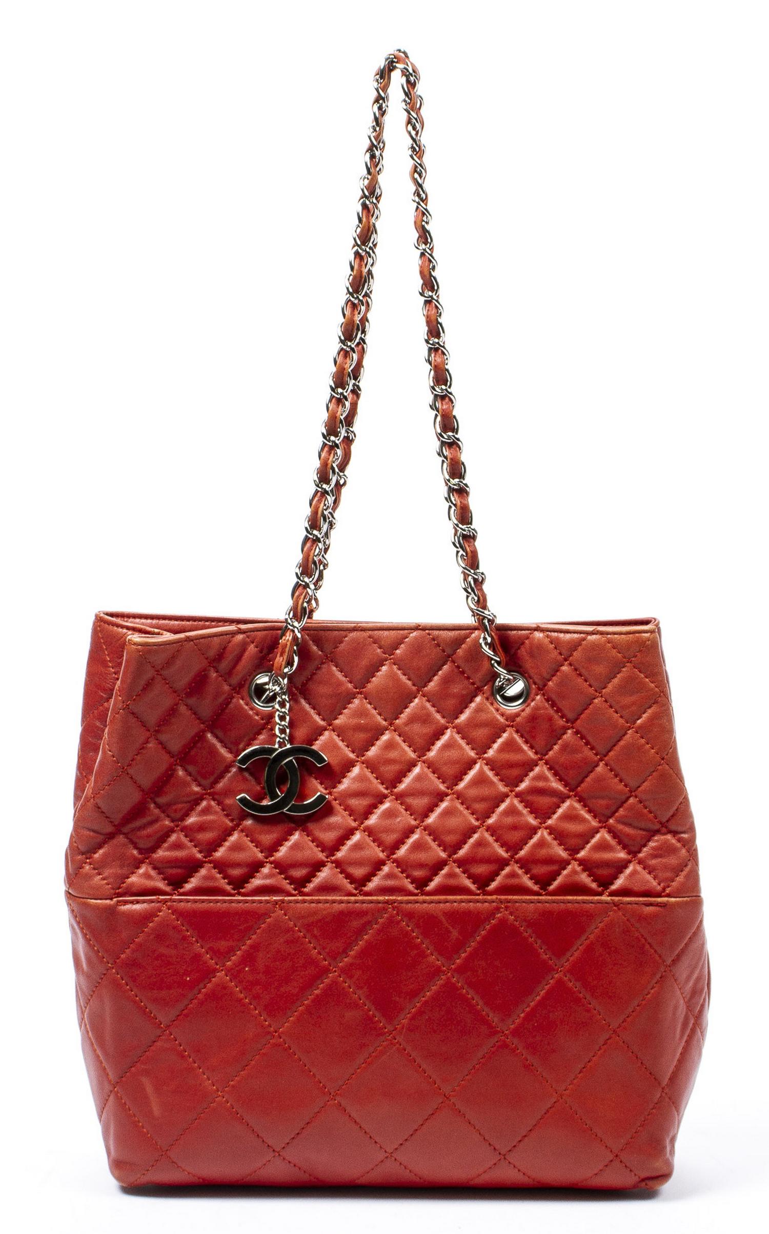 CHANEL DARK ORANGE QUILTED LEATHER TOTE BAG (1 of 7)
