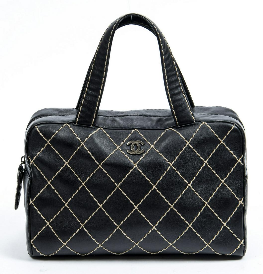 CHANEL "SURPIQUE BOWLER" BLACK LEATHER HANDBAG (1 of 7)