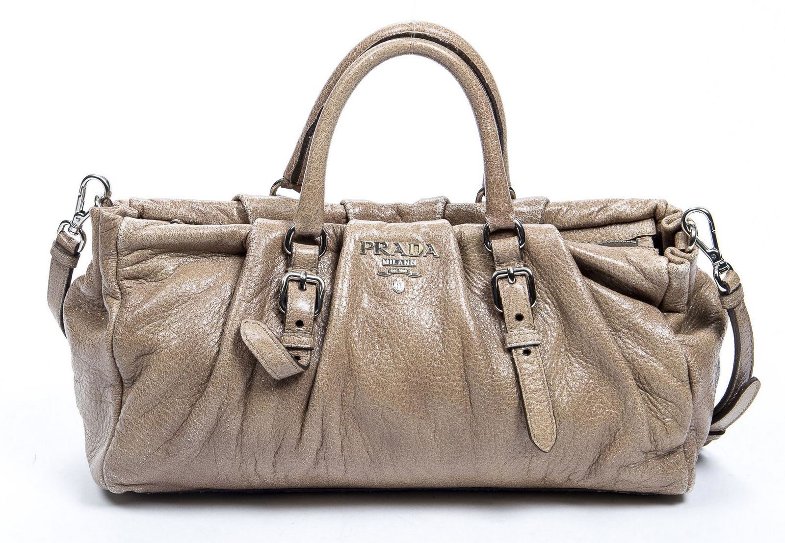 PRADA TOP-ZIP METALLIC LEATHER HANDBAG (1 of 8)