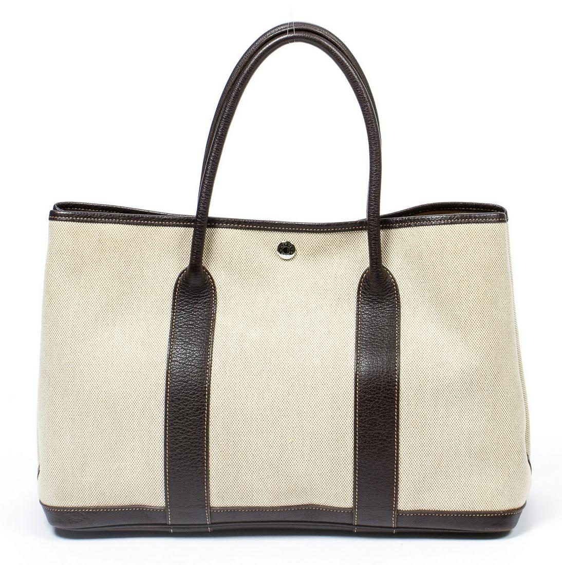 HERMES 'GARDEN PARTY' BEIGE TOILE H CANVAS TOTE (1 of 7)