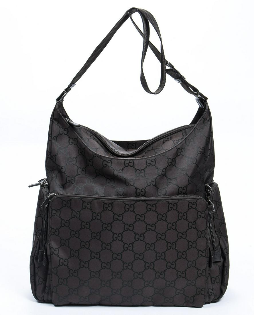 GUCCI DARK BROWN MONOGRAM NYLON SHOULDER BAG (1 of 7)