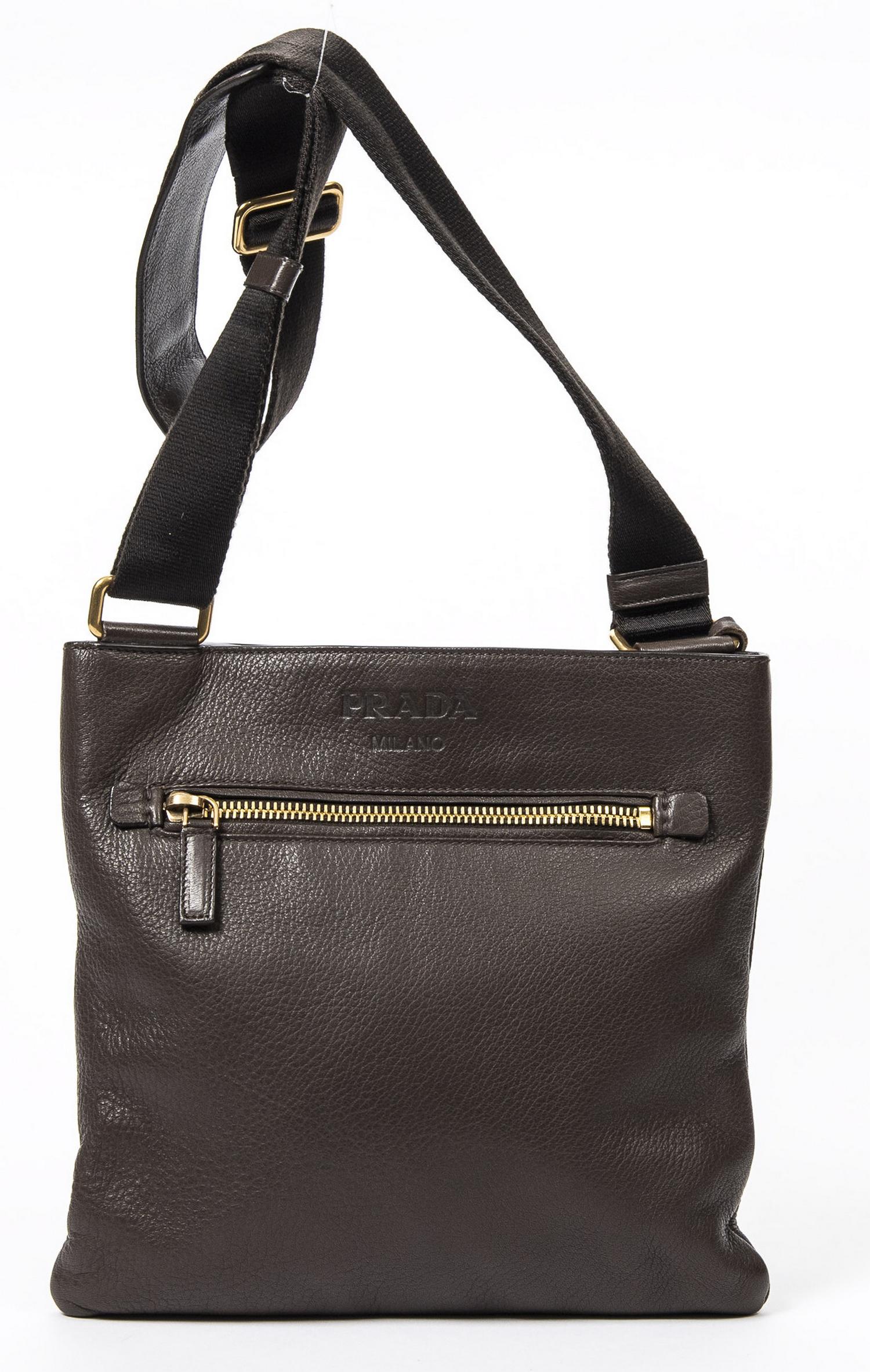 PRADA BROWN GRAINED LEATHER SATCHEL SHOULDER BAG (1 of 8)