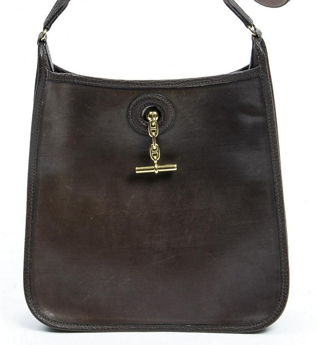HERMES "VESPA" DARK BROWN LEATHER SHOULDER BAG (1 of 8)