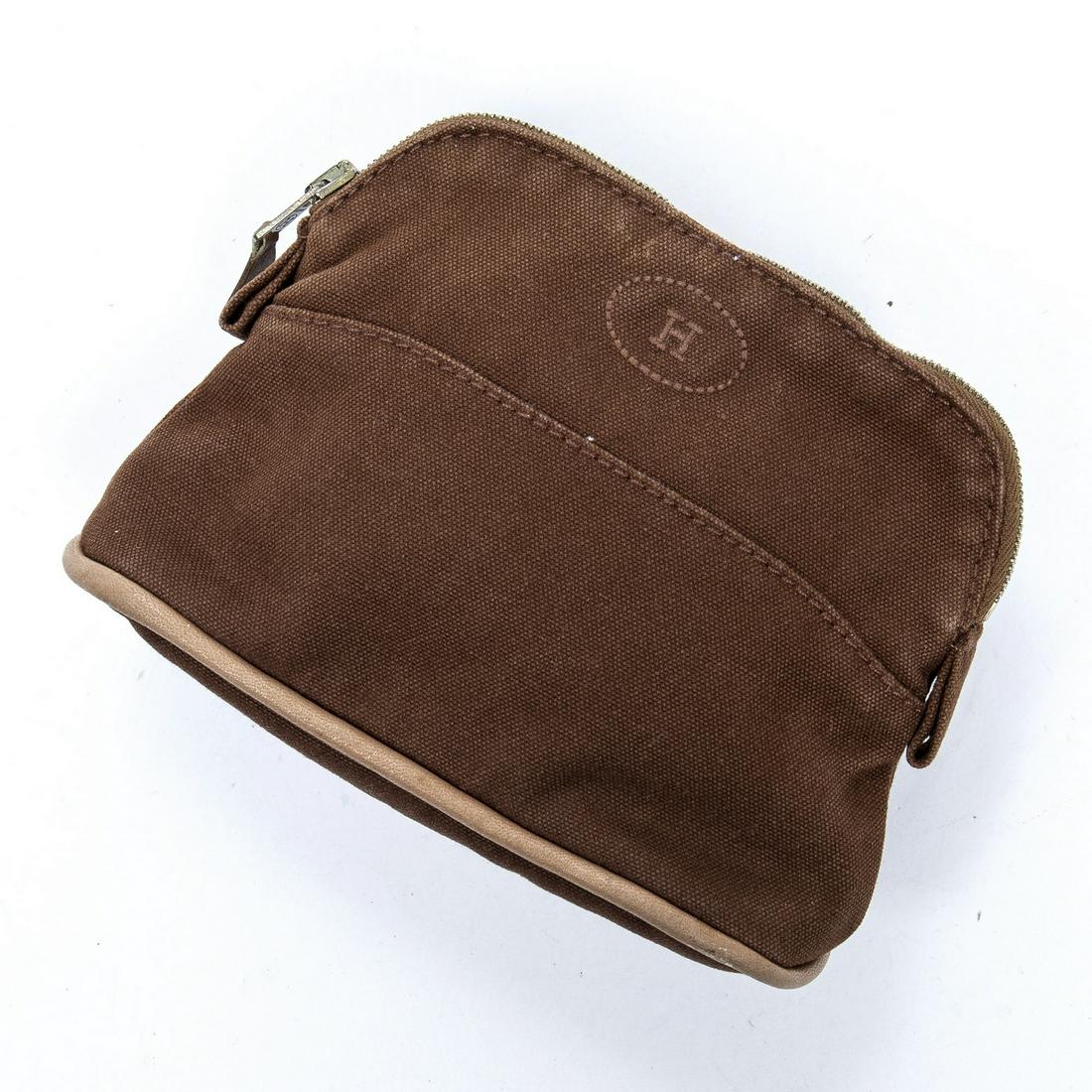 HERMES "BOLIDE" BROWN CANVAS MINI TRAVEL POUCH (1 of 3)