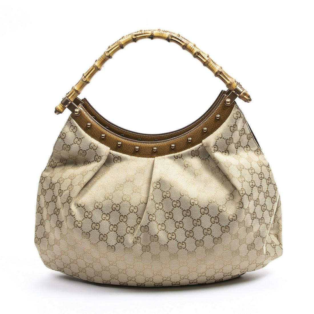 GUCCI BAMBOO HANDLE MONOGRAM CANVAS SHOULDER BAG (1 of 7)
