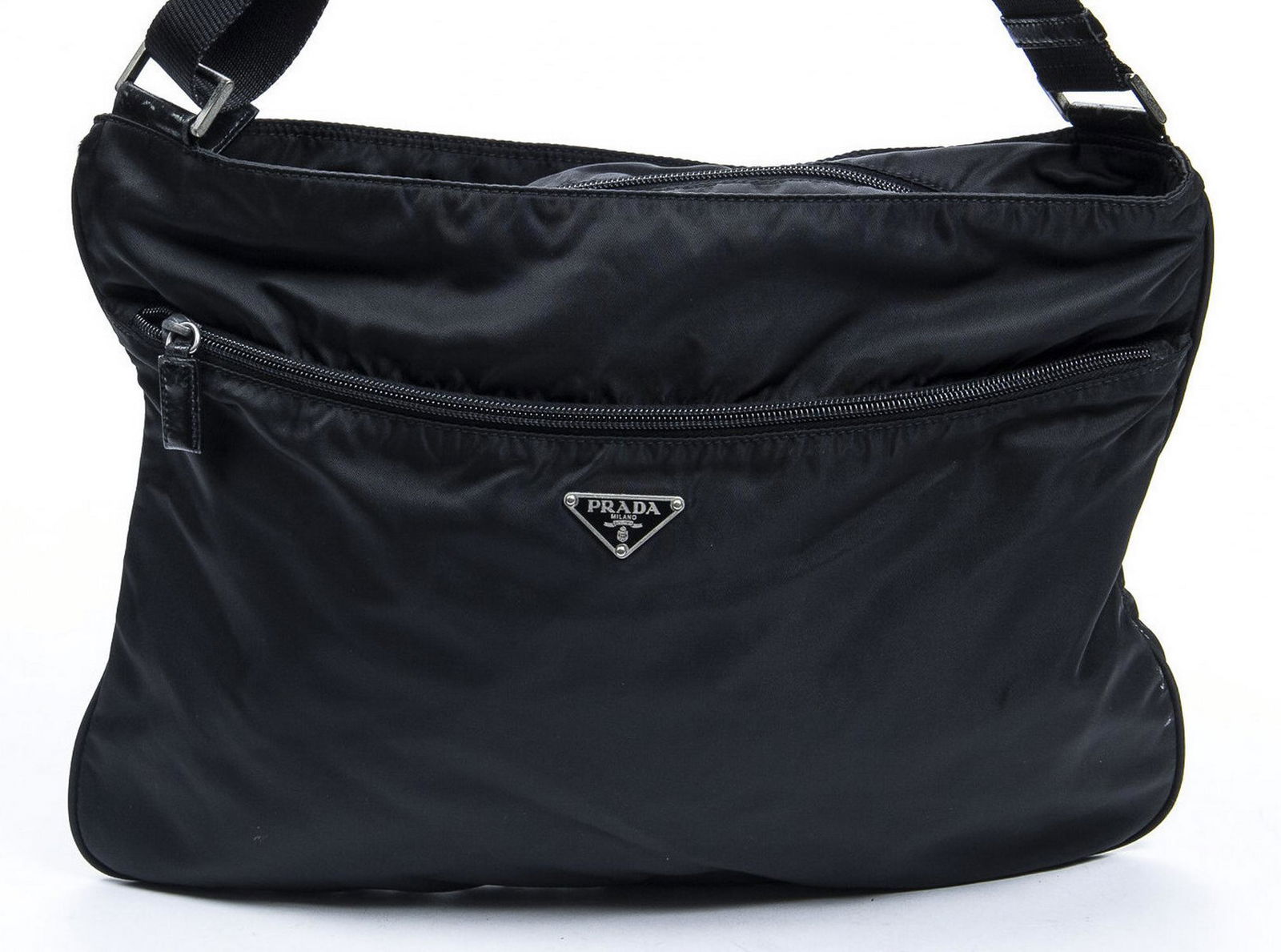PRADA FRONT POCKET BLACK NYLON SHOULDER BAG (1 of 8)