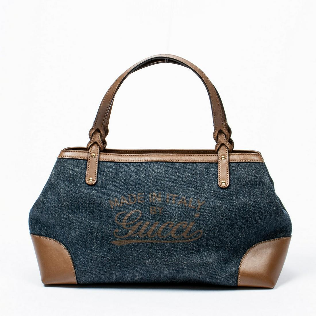 GUCCI 'CRAFT' LOGO DENIM & LEATHER HANDBAG TOTE (1 of 7)