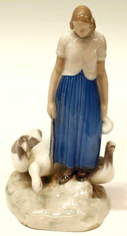 BING & GRONDAHL, PORCELAIN GIRL WITH GEESE, #2254: Bing & Grondahl porcelain figure, Girl with Geese, marked at foot B&G 2254, 9.5"h, 5.25"w, 4.25"d, 1.75lbs Start Price: $50.00