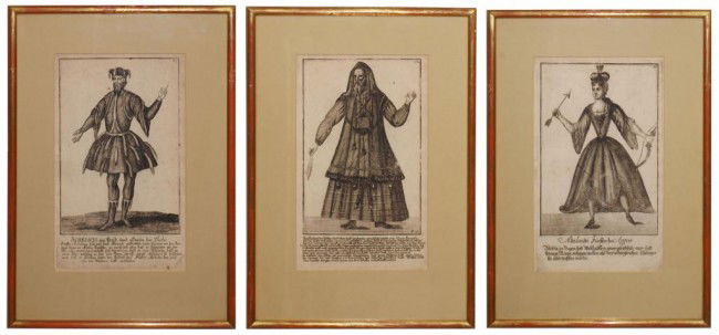 (3) FRAMED PRINTS, PORTRAITS, DANIEL HOPFER: (lot of 3) Framed prints of early portraits, one plate bearing the mark D.H. (Daniel Hopfer, 1470 - 1536), text below each figure in German, sight: 12"h, 7.5"w, overall: 18"h, 13"w, 6lbs total Start P