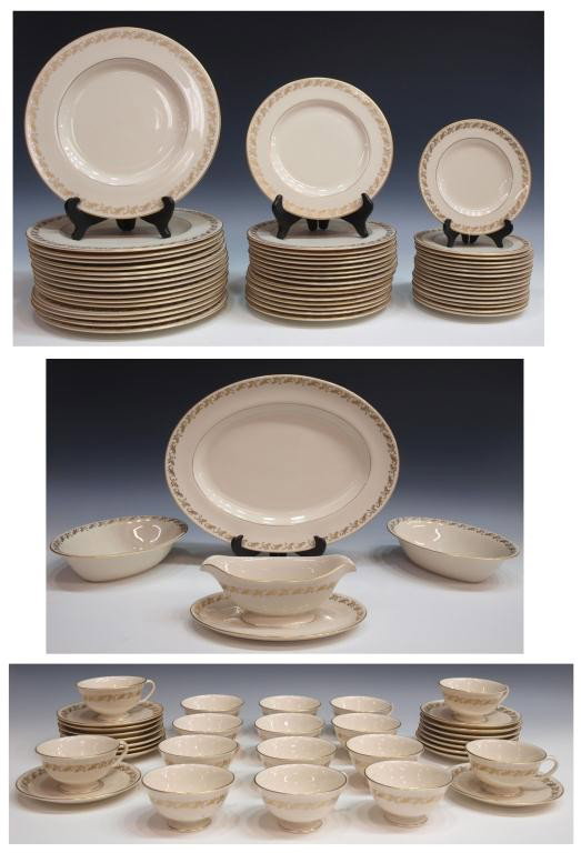 (85) PICKARD "SWEETBRIER DINNER SERVICE FOR (16): (lot of 85) American porcelain dinner service for sixteen, Pickard China, in the 'Sweetbrier' pattern, comprising: (16) dinner plates, 10.75"diam.; (16) dessert plates, 8.25"diam.; (16) bread plates, 