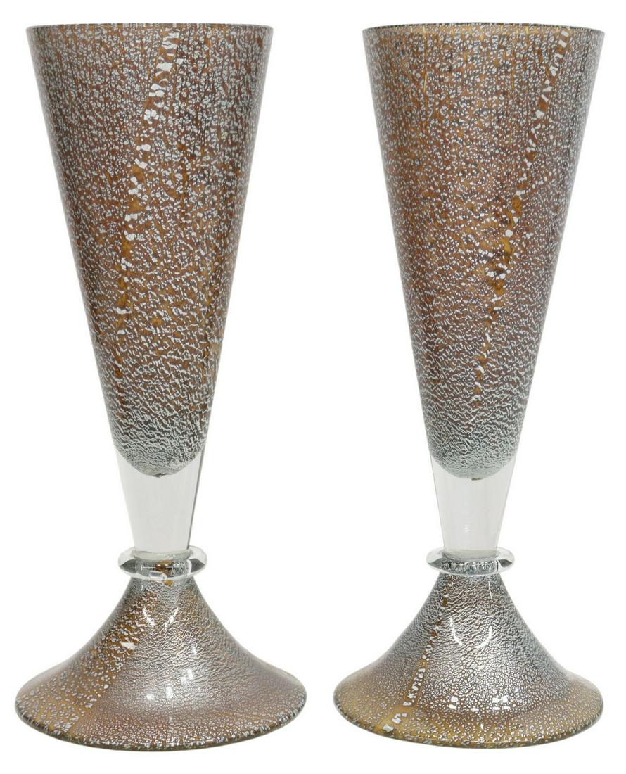 (2) LARGE MODERN ART GLASS TRUMPET VASES (1 of 3)