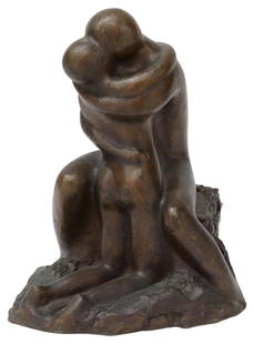 CAROL MILLER (B.1933) BRONZE SCULPTURE, 'EMBRACE': Patinated bronze sculpture, "The Embrace", signed in cast Carol Z (Carol Miller, California/Mexico, b.1933), dated [19]65, approx 13.75"h, 10"w, 8.5"d, 20lbs Start Price: $300.00