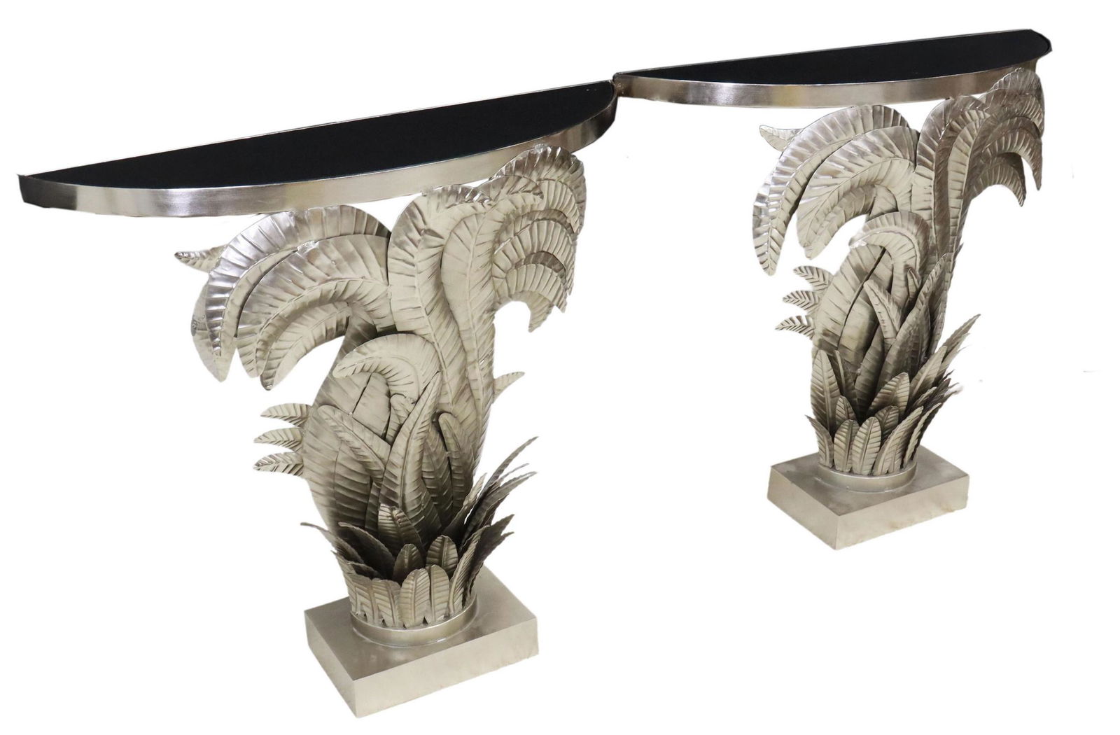 (2) MODERN GRANITE-TOP IRON ACANTHUS CONSOLES (1 of 2)