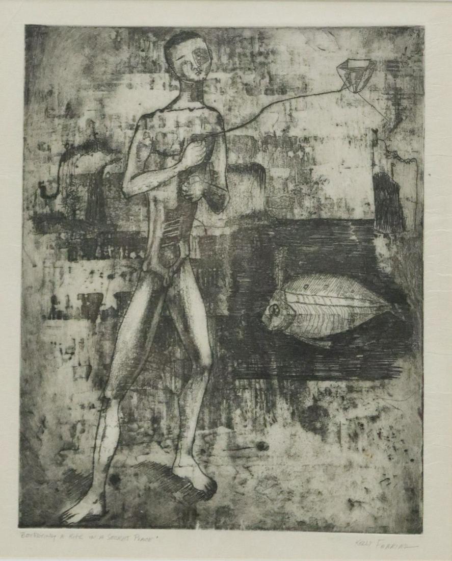 KELLY FEARING (1918-2011) BOY FLYING KITE ETCHING (1 of 7)