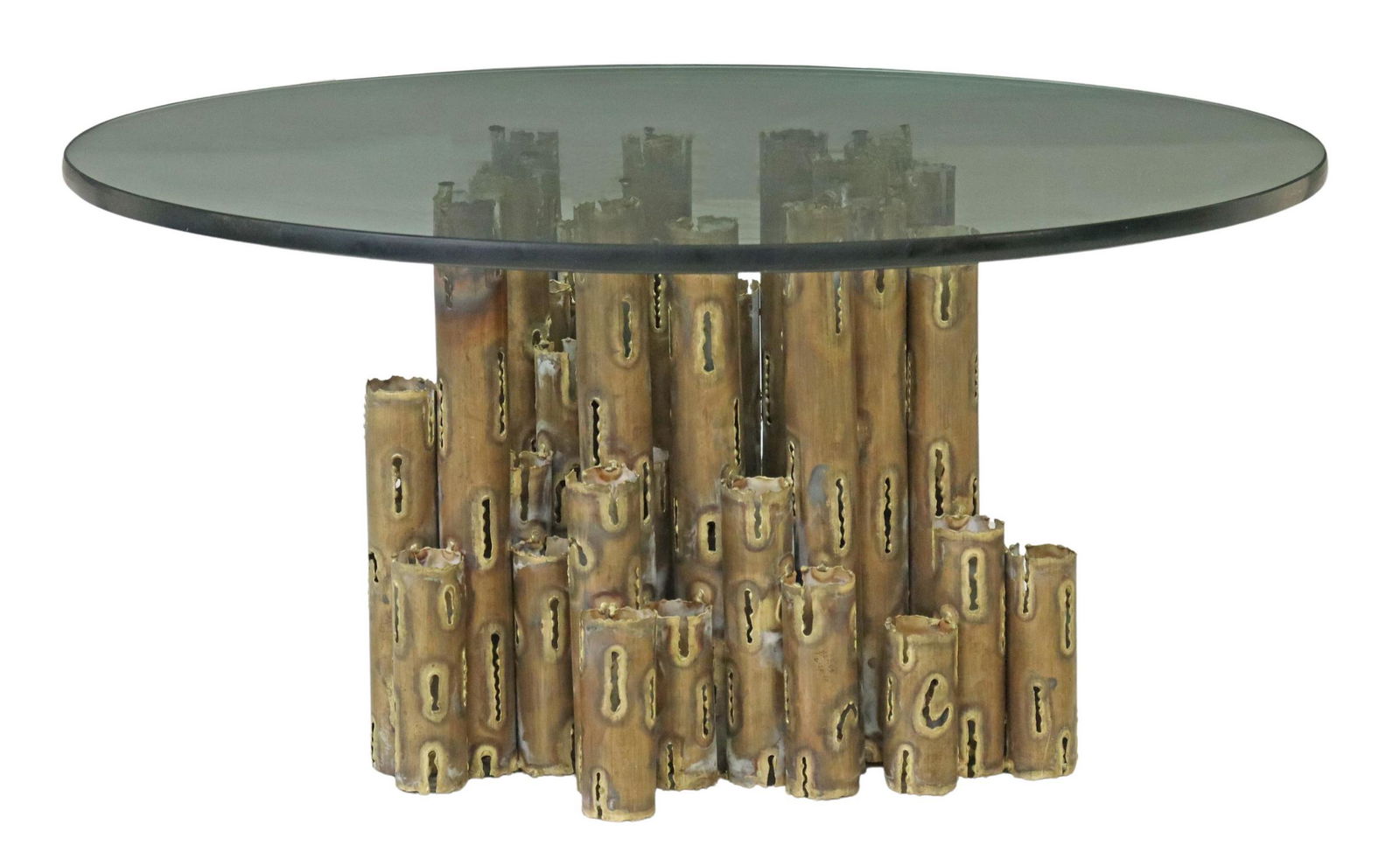 LOU BLASS BRUTALIST GLASS-TOP METAL COFFEE TABLE (1 of 4)