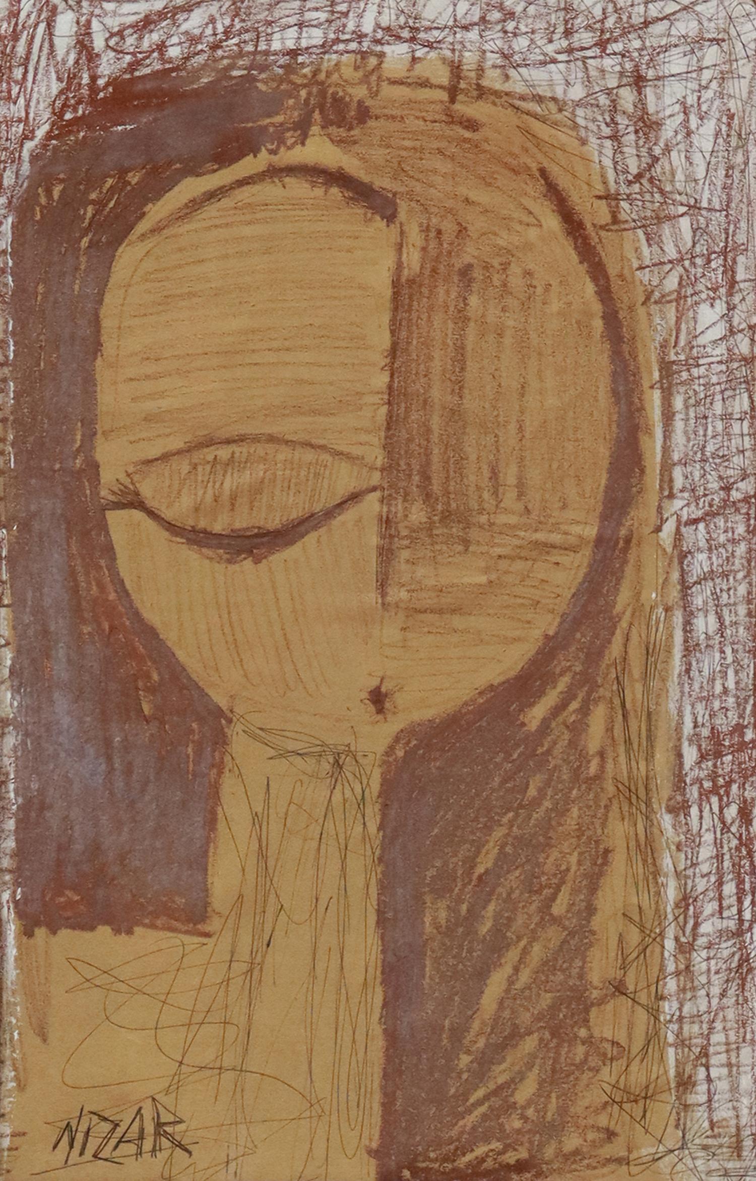 SIGNED NIZAR CRAYON & ACRYLIC PAINTING ON PAPER: Framed crayon and acrylic painting on paper, "Belle Amie," signed lower left Nizar, possibly Nizar Kamal Ariffin (Malaysian, b.1964), titled and dated 2000 verso, sight: approx 13.75"h, 8.75"w, overal