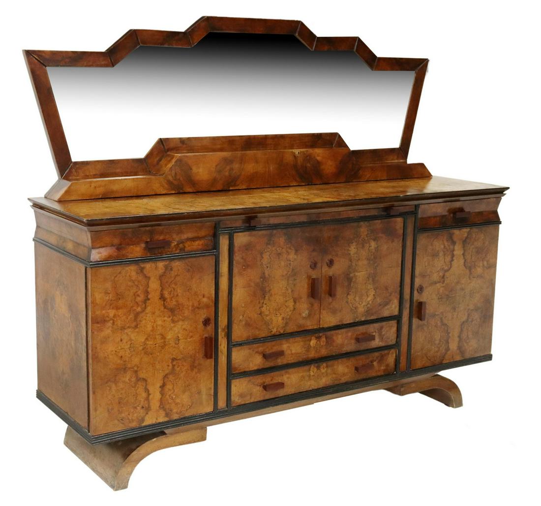 ITALIAN ART DECO BURLWOOD SIDEBOARD & MIRROR (1 of 6)