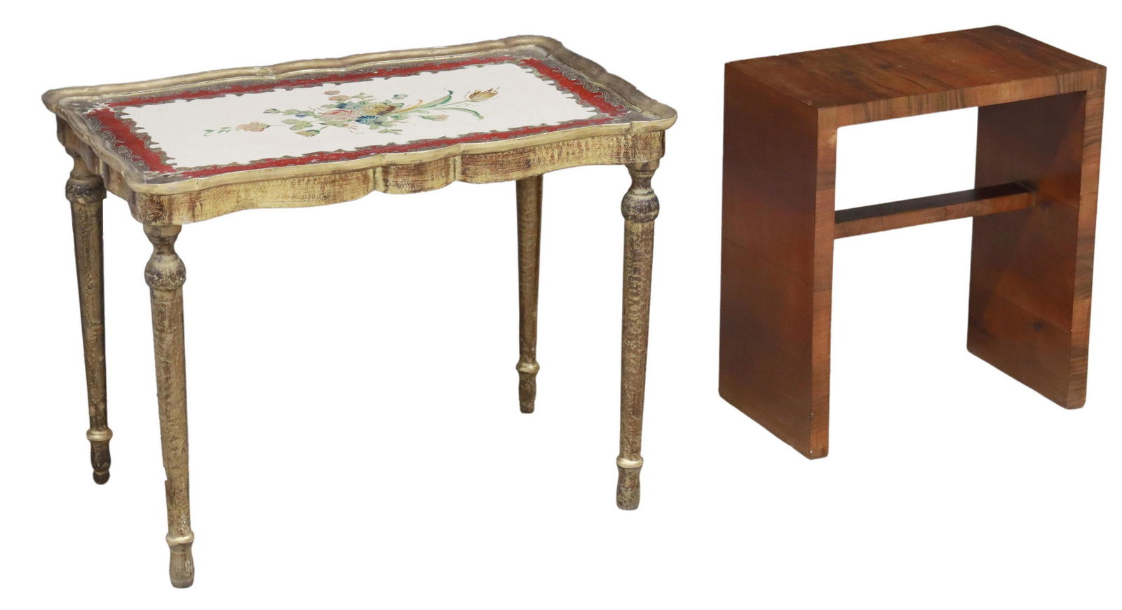 (2) ITALIAN ART DECO STOOL & FLORENTINE SIDE TABLE (1 of 4)