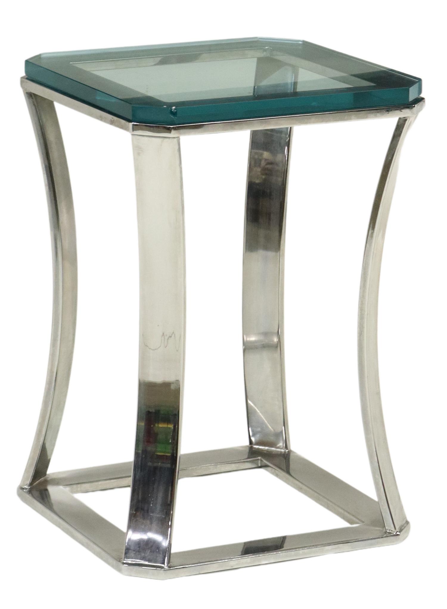 MODERN GLASS-TOP CHROME SIDE TABLE (1 of 4)