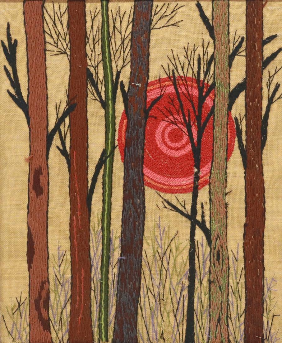 FRAMED MID-CENTURY MODERN CREWELWORK PICTURE (1 of 3)