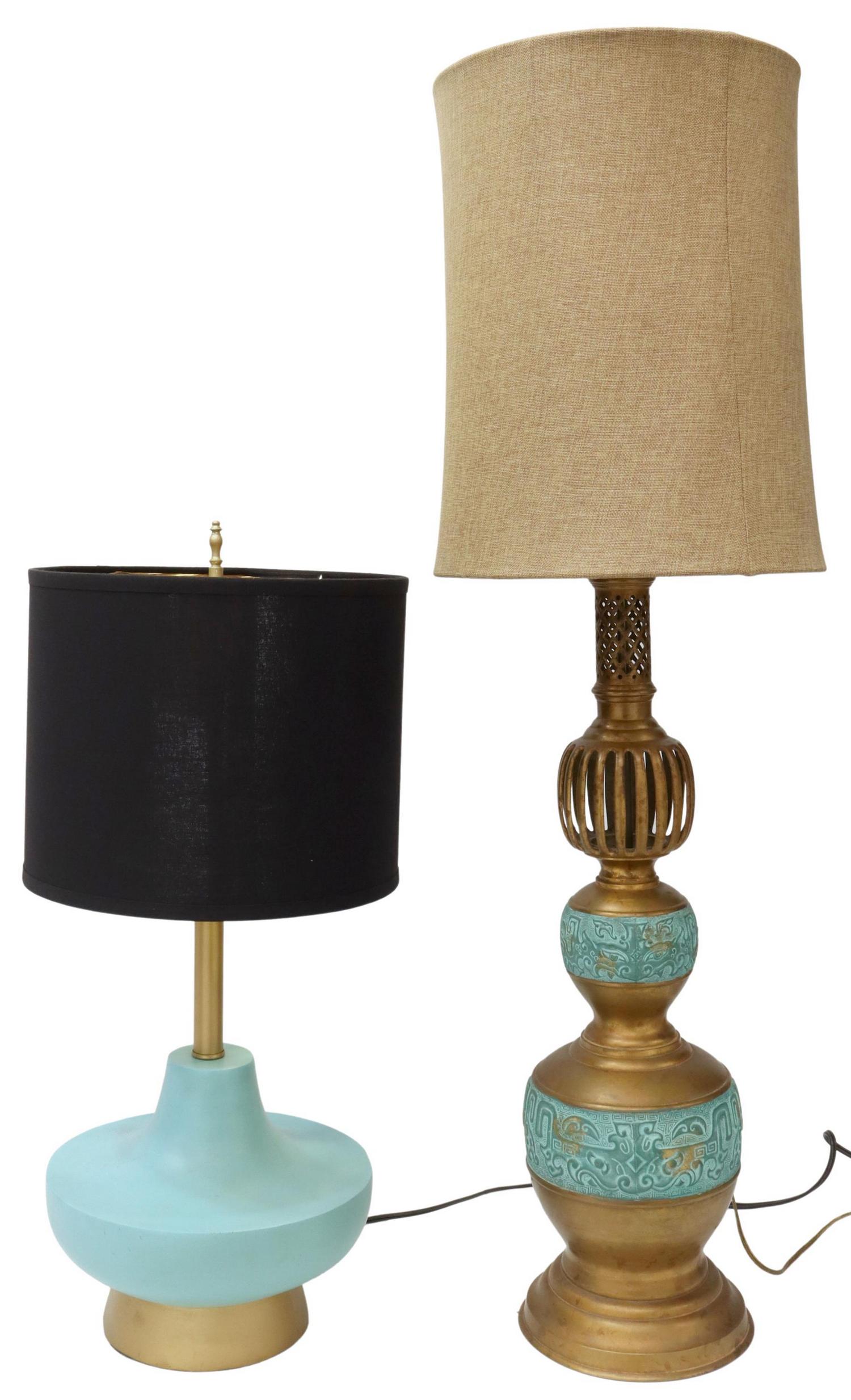 (2) MODERN GILT METAL & TEAL TABLE LAMPS (1 of 5)