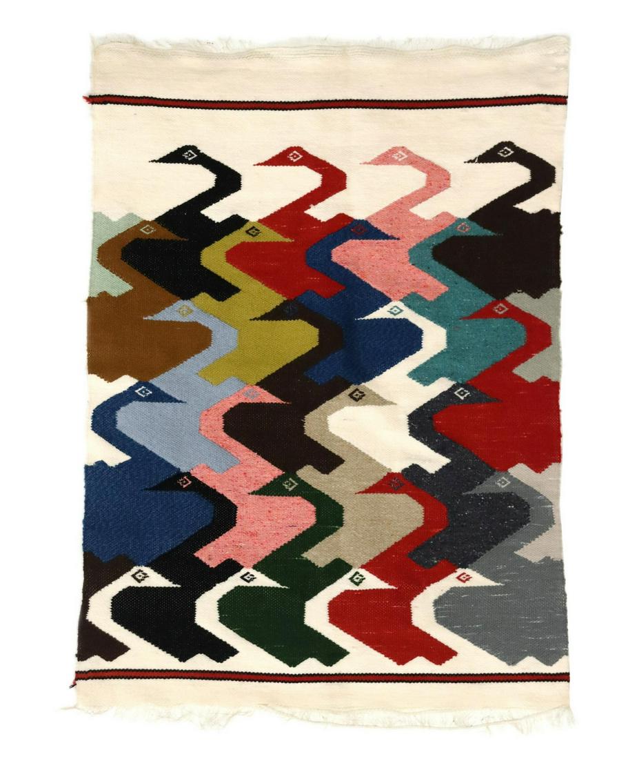 MID-CENTURY GEOMETRIC DUCKS KILIM RUG/TAPESTRY (1 of 3)