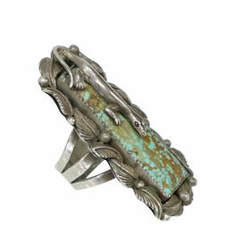 Unbelievable San Felipe Signed 8 Turquoise Sterling Silver Gekko Huge Ring Unbelievable San Felipe Signed 8 Turquoise Sterling Silver Gekko Huge Ring