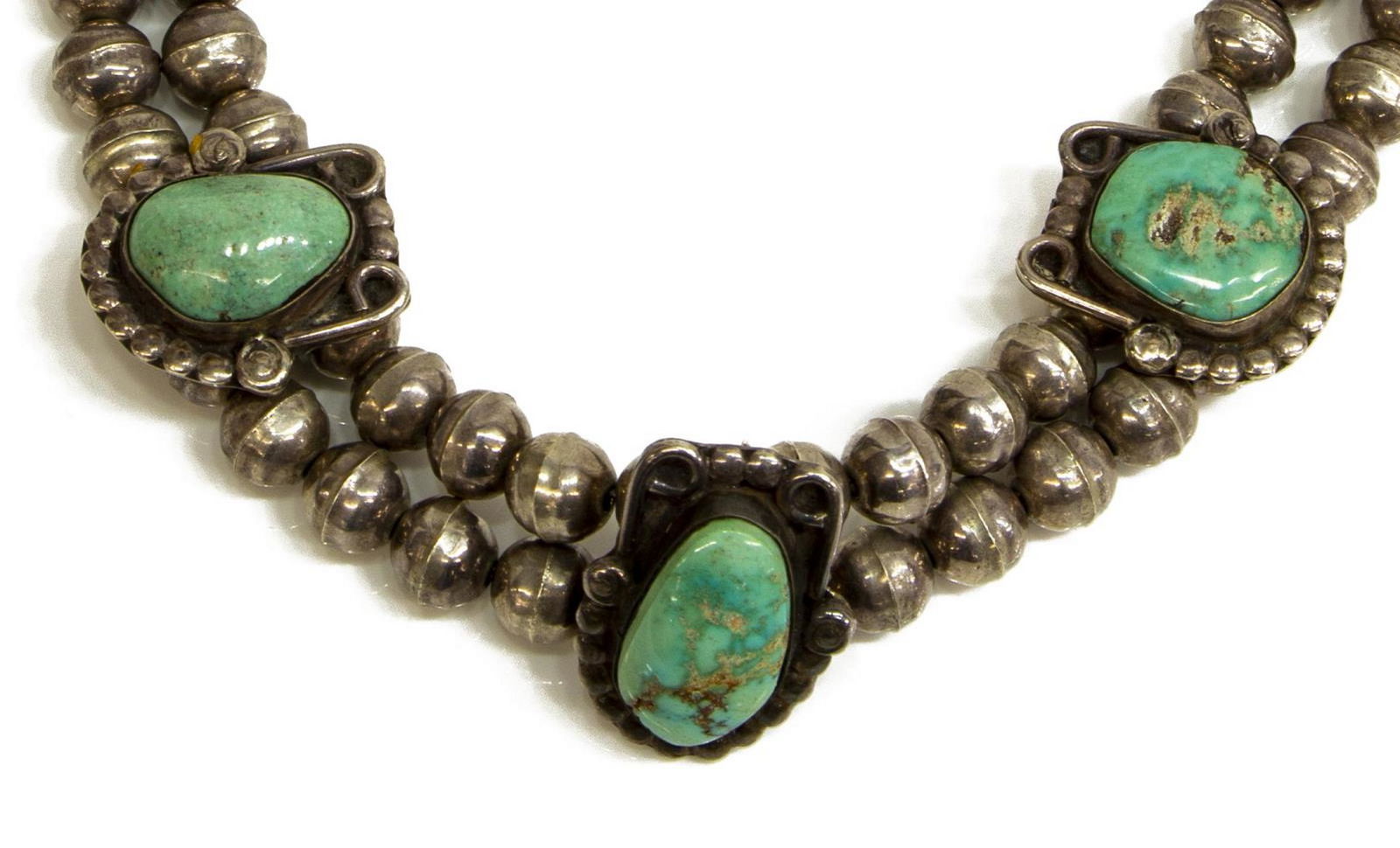 NATIVE AMERICAN SILVER & TURQUOISE CHOKER NECKLACE (1 of 3)