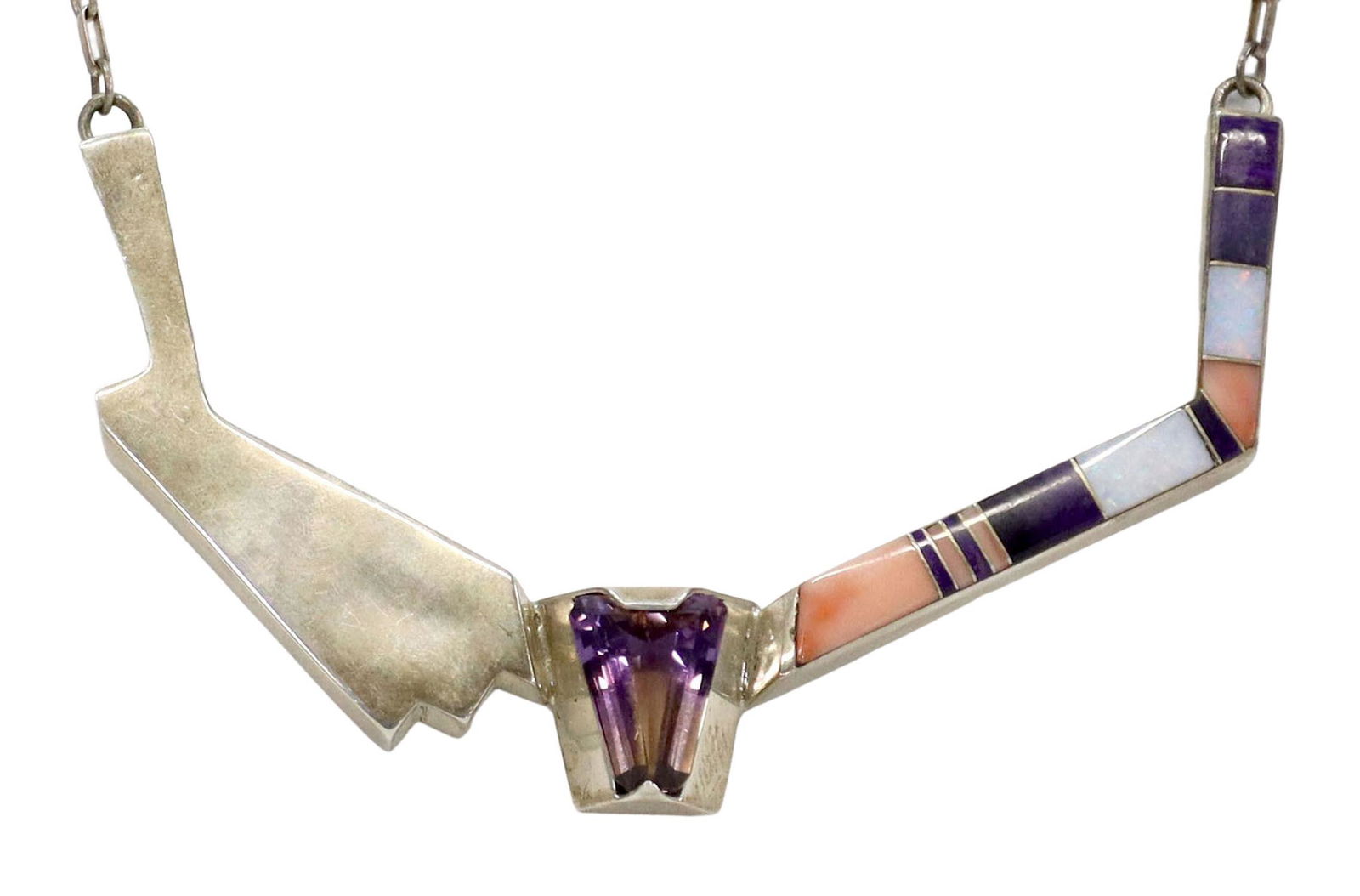 NATIVE AMERICAN DOUG NAVA GEM-SET SILVER NECKLACE (1 of 6)