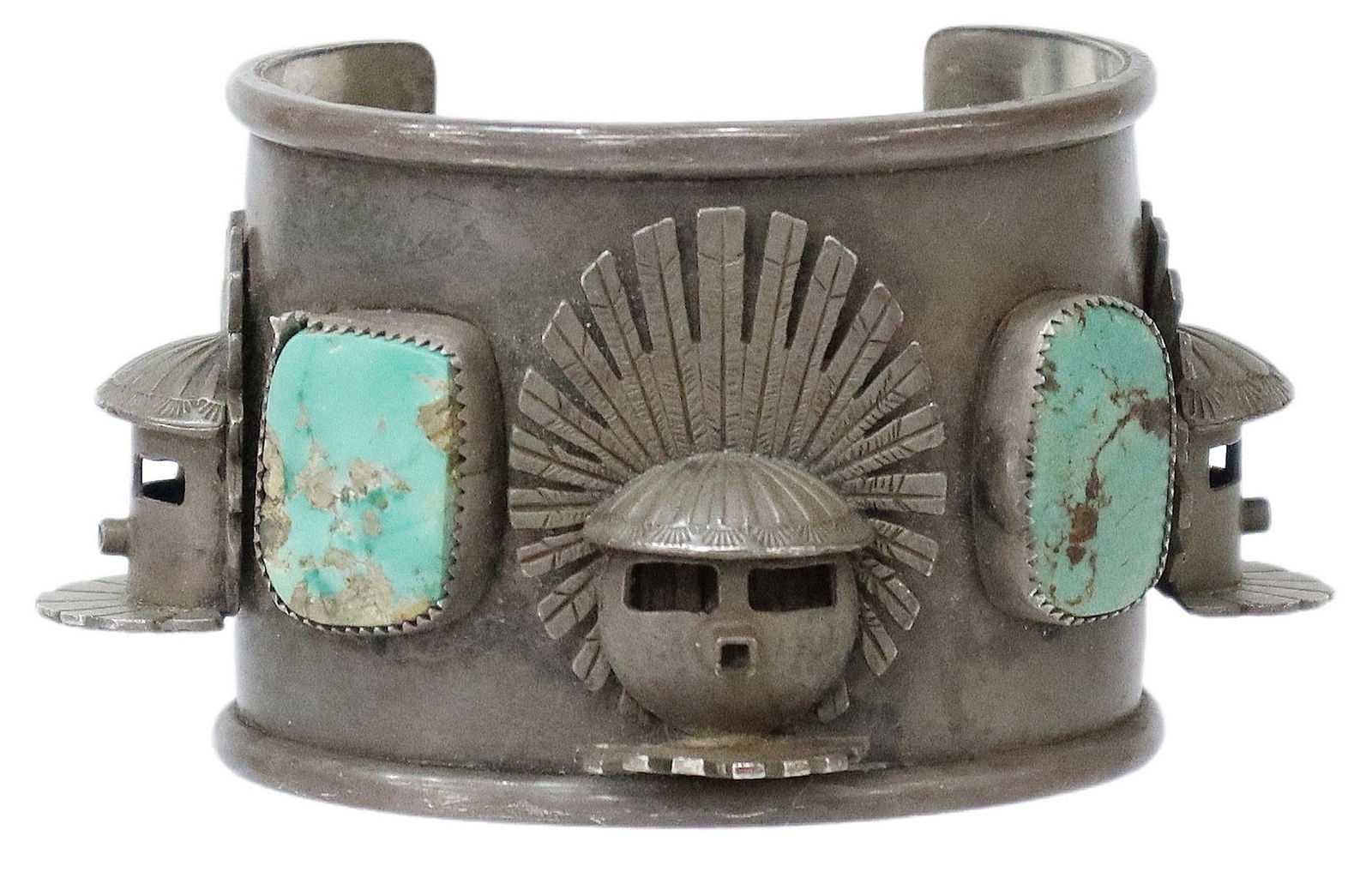 NATIVE AMERICAN STERLING KACHINA MASK CUFF (1 of 5)