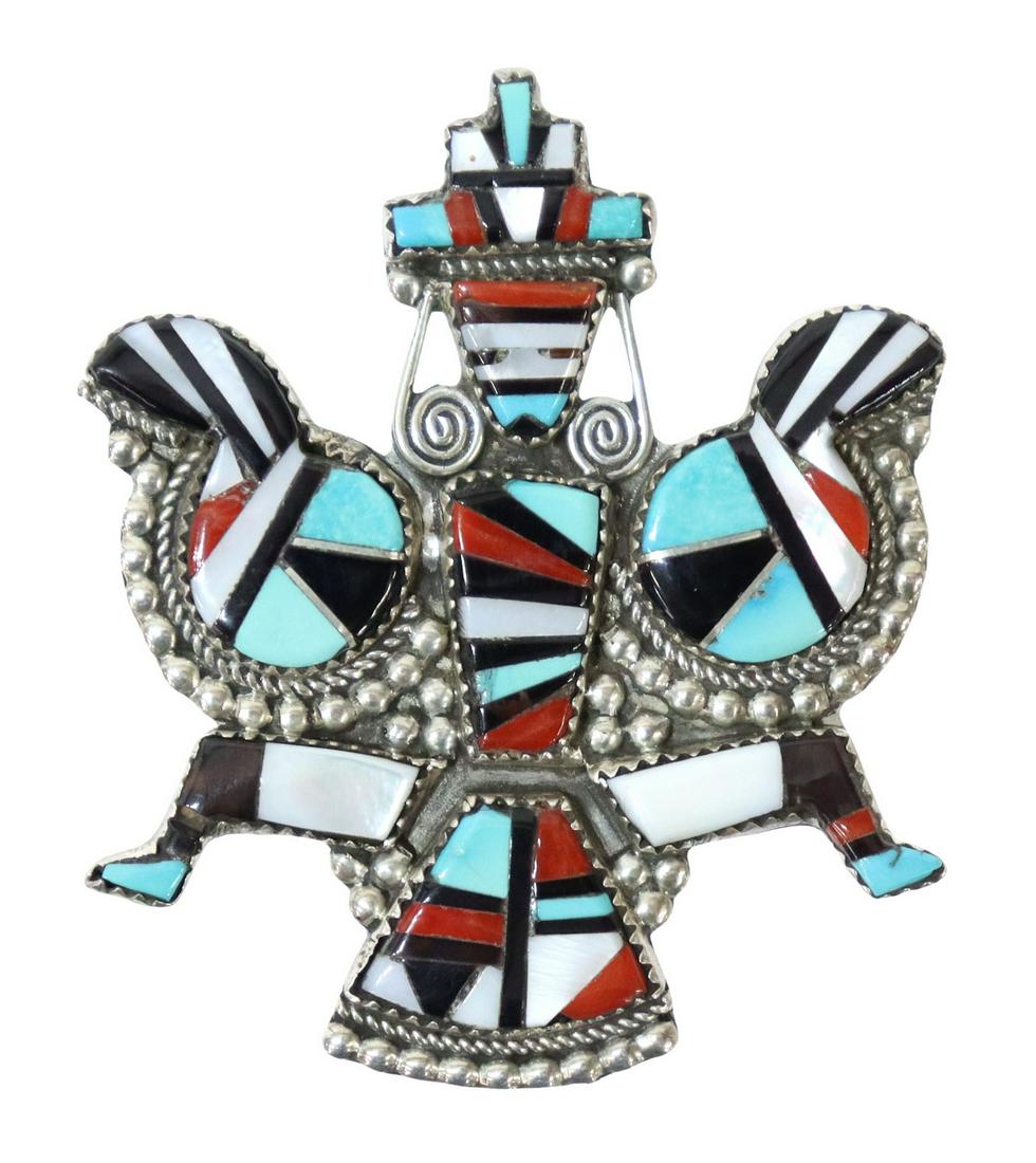 ZUNI PUEBLO MULTI-STONE KNIFEWING PENDANT BROOCH (1 of 3)